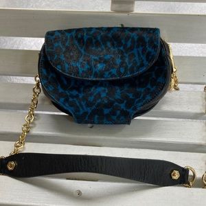 Kenneth Cole small blue and black calf hair other the shoulder purse EUC